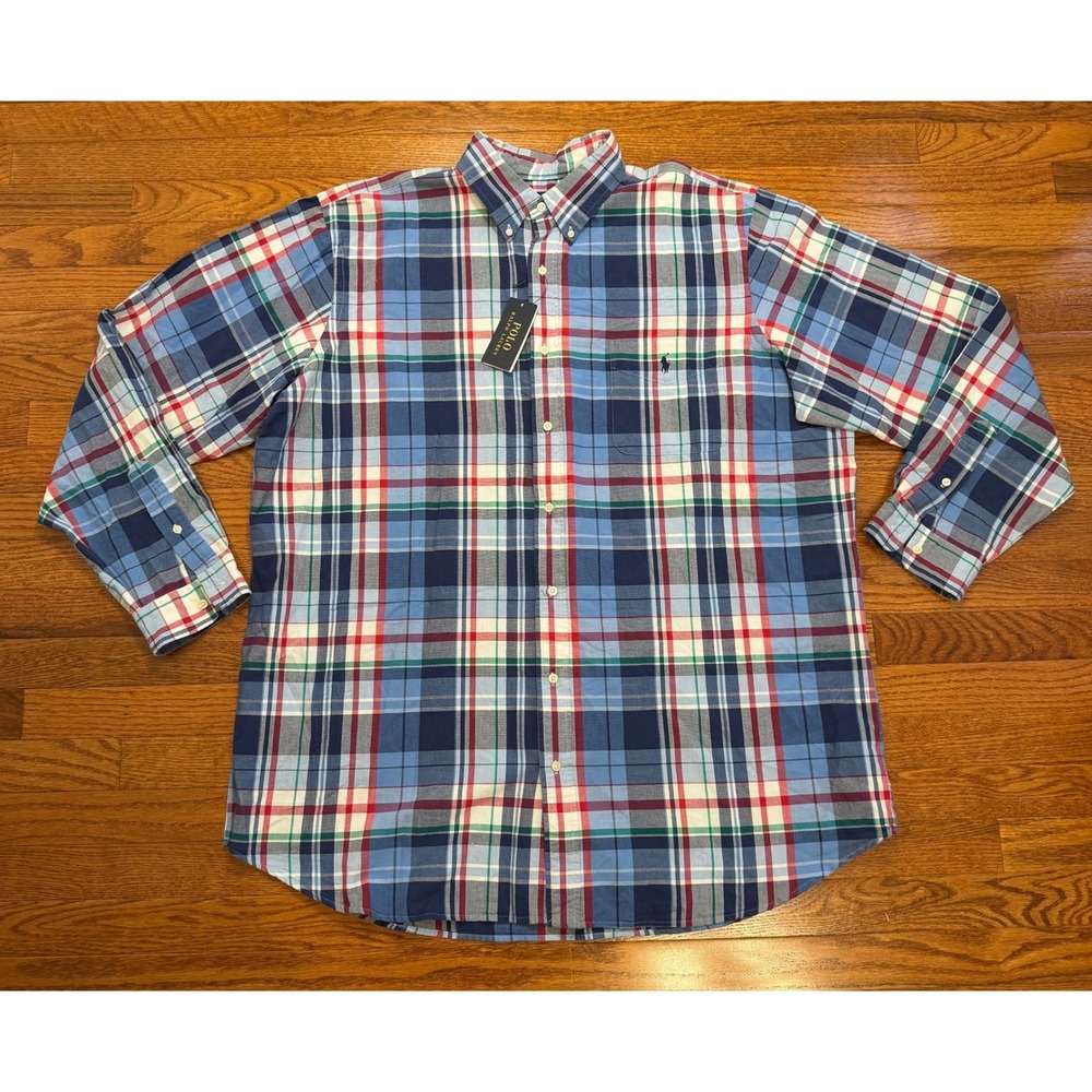 New Polo Ralph Lauren Button-Down Shirt Mens 2XLT Tall Multi Plaid Oxford OCBD